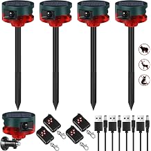 Qualirey 4 Pack Solar Outdoor Motion Sensor Alarm-Dog Barking&amp;Gunshot Sound Support Recording Animal Deterrent for Home Security, 13 Kinds of Sounds (Red)