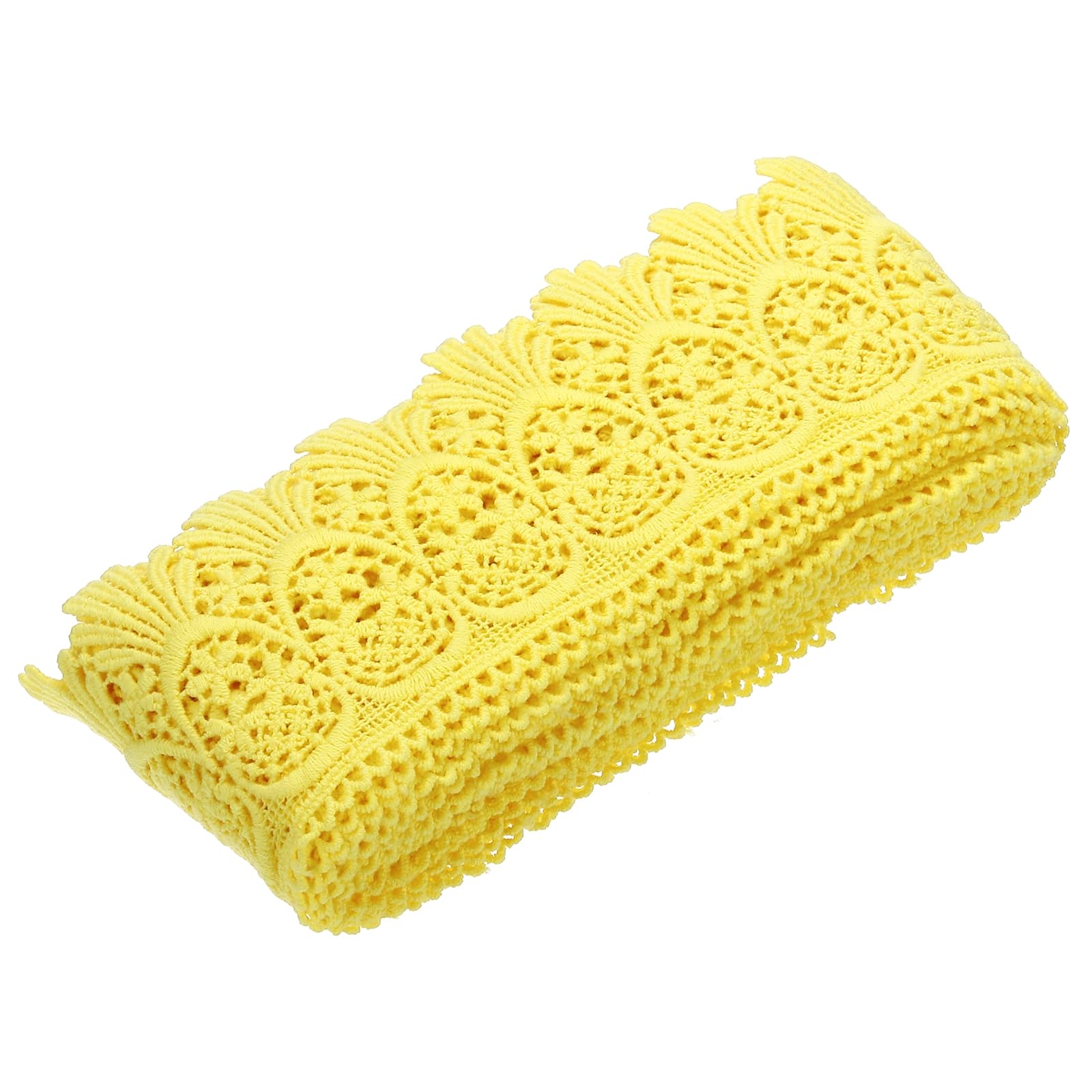 sourcing map Cotton Lace Trim Vintage Crochet 3inch x 3yard Yellow Stretch Lace Edge Ribbon for DIY Scrapbooking Clothes Curtain Slipcover Fabric