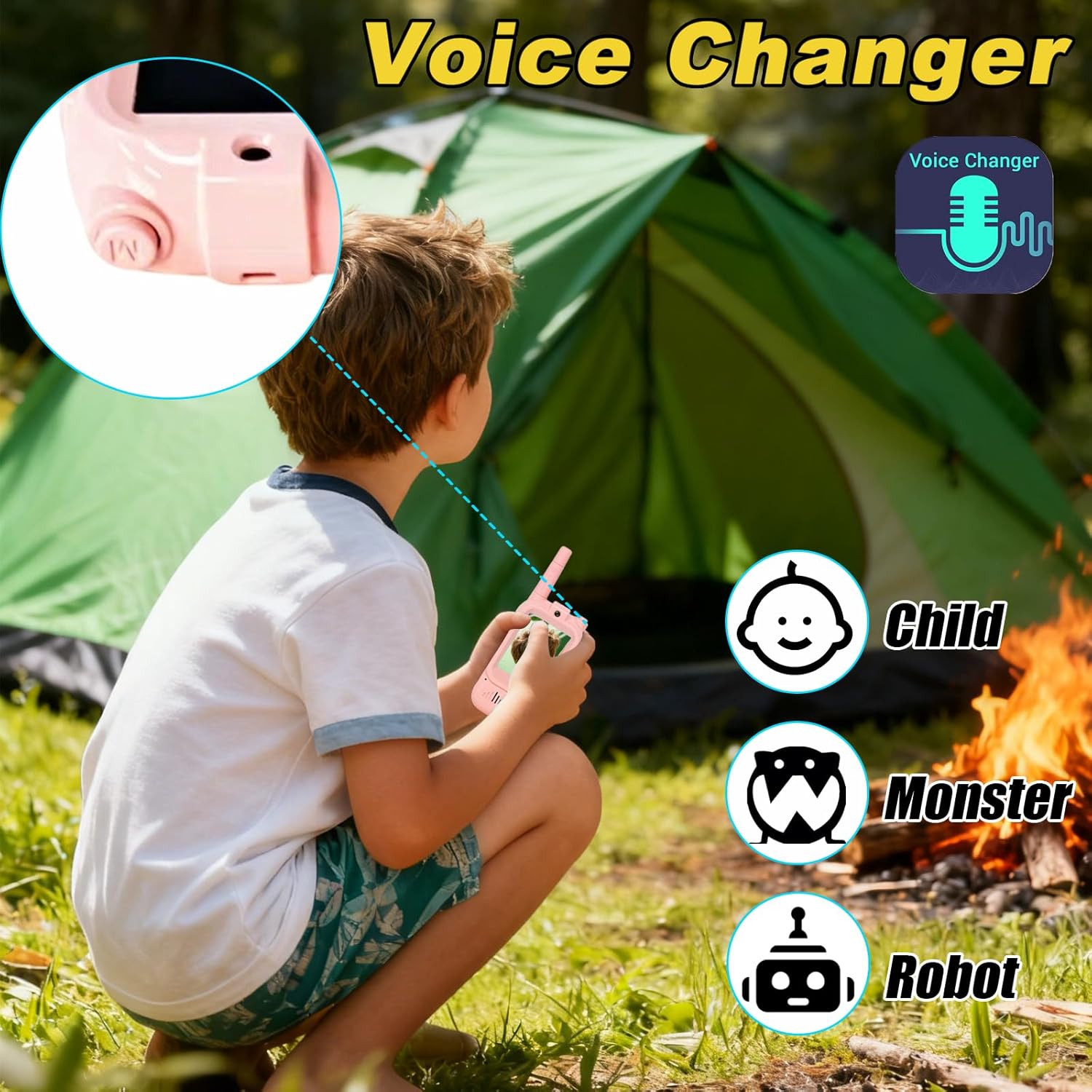 Video Walkie Talkies for Kids Pack of 2, Long Range 2 inch Screen Rechargeable Video Chat Intercom, Indoor Outdoor Voice Effects Toys for Family Games, Camping, Hiking, Gift for Boys Girls Ages 3-12