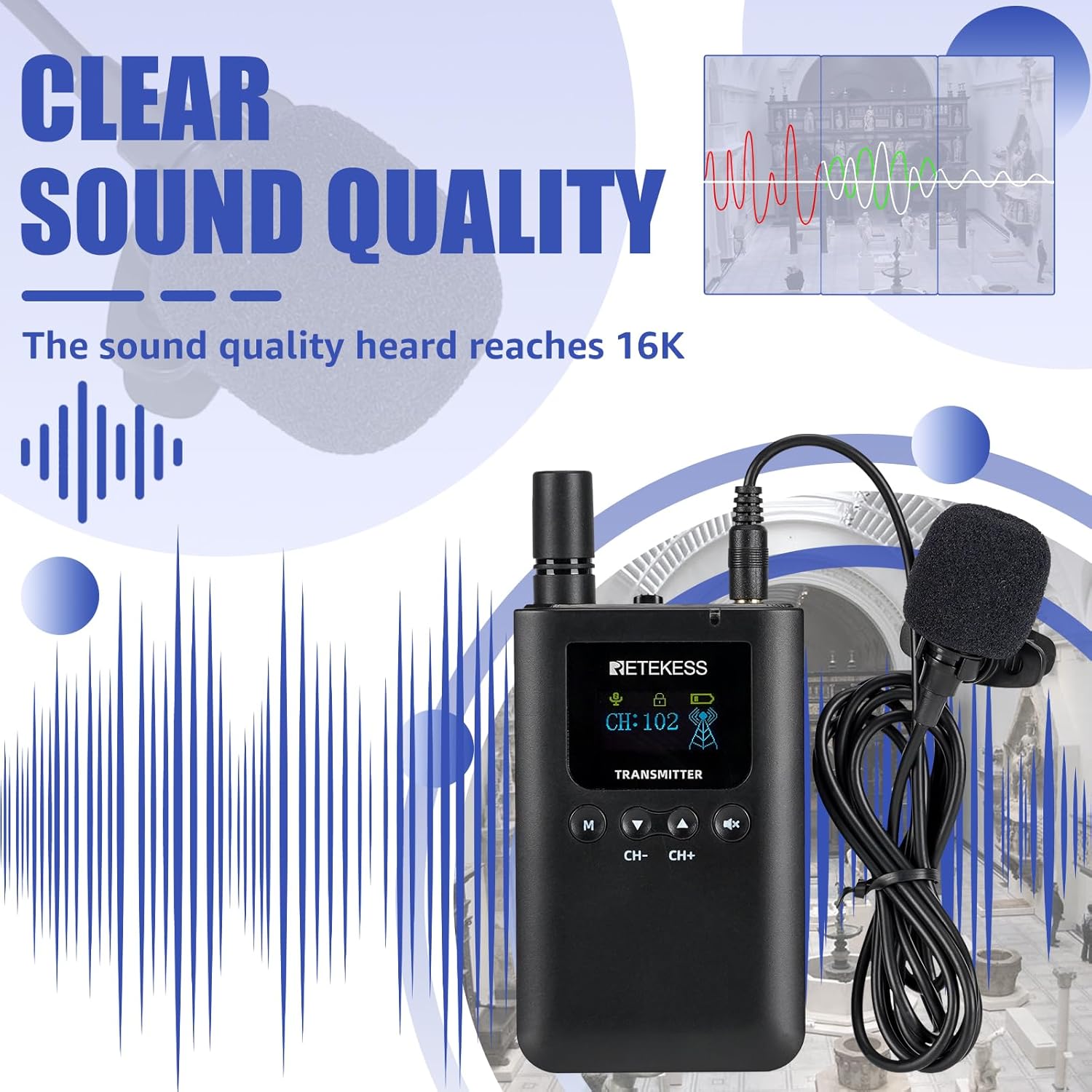 Retekess TT125 Wireless Tour Group System, Whisper Tour Guide System, 100 Hours Long Battery Life, 2.4G, 32-Slot-Charging Case, Audio System for Long Tours (2 Transmitters and 30 Receivers)