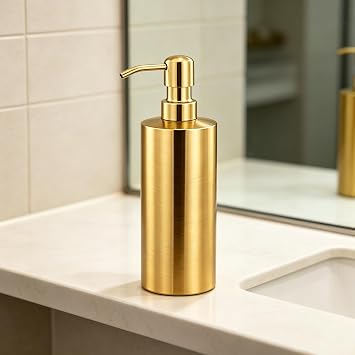 Brushed Gold Soap Dispenser, 17oz 304 Stainless Steel Cylindrical Hand Soap Dispenser, Manual Press Liquid Soap Dispenser for Bathroom Countertop, Kitchen, Hotel