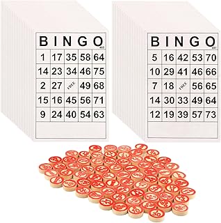 Bingo Board Game, Classic Bingo Cards, Vintage Wooden Bingo Game, with 40 Bingo Number Cards and 75 Chess, for Family, Friends and Large Parties Group Games