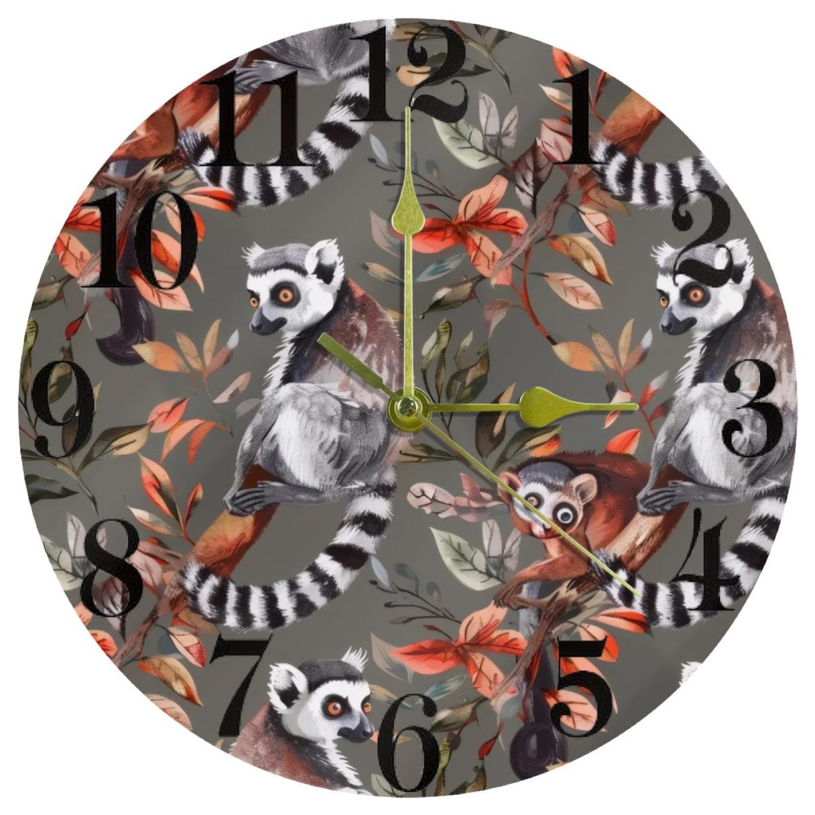 Horloge murale lémuriens amusante sans tic-tac pour créer une ambiance zen dans la chambre