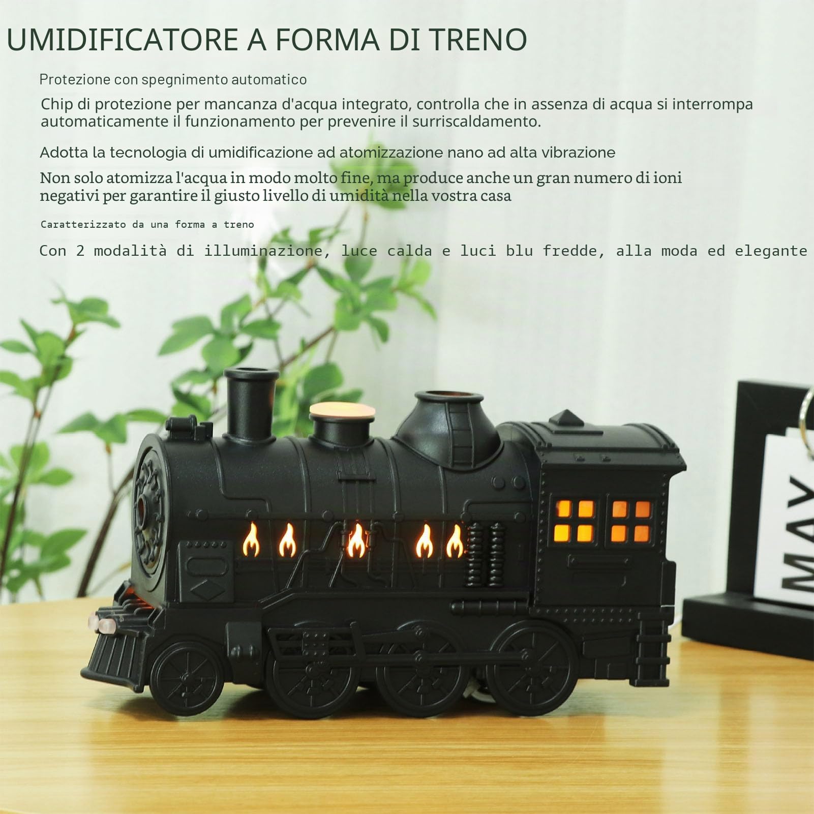 lyrlody Diffusore di Oli Essenziali a Forma di Treno, Umidificatore con Telecomando, 2 Modalità di Illuminazione, 100-240V, Spina Europea
