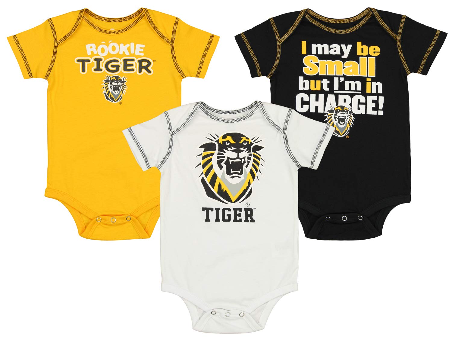 Outerstuff NCAA Newborn (0M-9M) Infant (12M-24M) Three Pack Creeper Set, Fort Hays State Tigers, 18 Months
