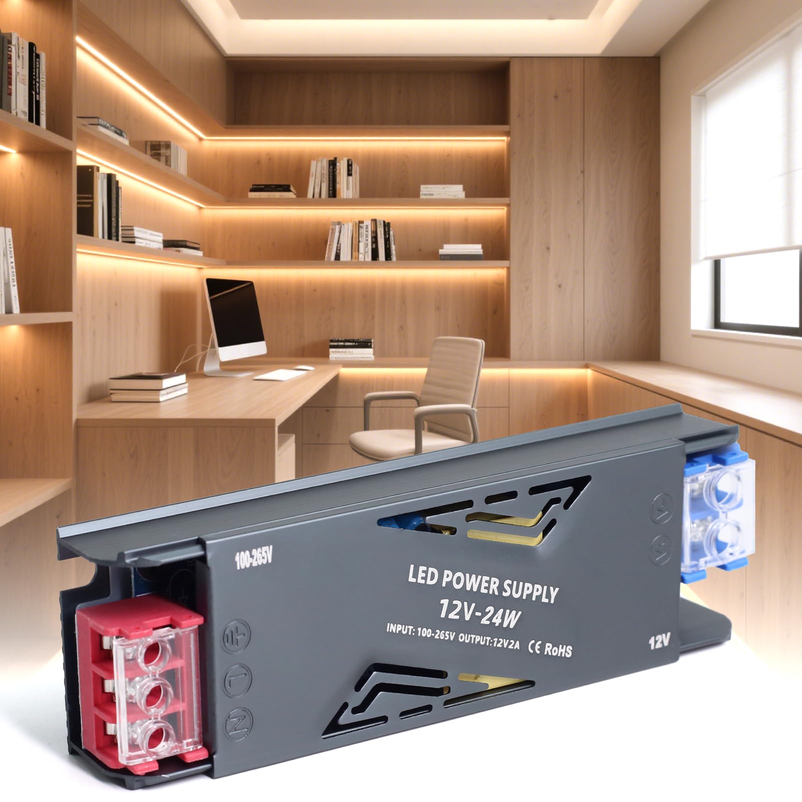 SUCIKORIO 12V 24W LED Driver, Ultra Slim LED Transformer 240V AC to 12V DC 2A 24 Watt Quiet Low Volt Converter LEDs Power Supply Constant Voltage For LEDs Strip, Wall Lamp, Indoor