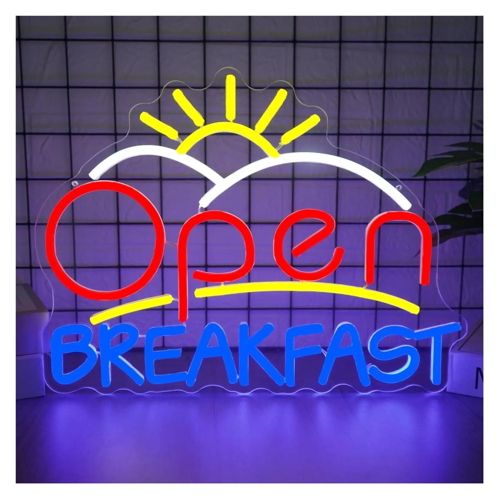 Menge One Color Sign Lamp Open Breakfast Neon Sign Usb Dimmable Light For Wall Decor Food Service Restaurant Diner Home Kitchen 40X30cm