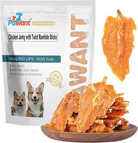 Pawant Cecina de pollo con palitos de cuero crudo Twist Snacks de entrenamiento para cachorros, golosinas masticables para perros, 2 libras