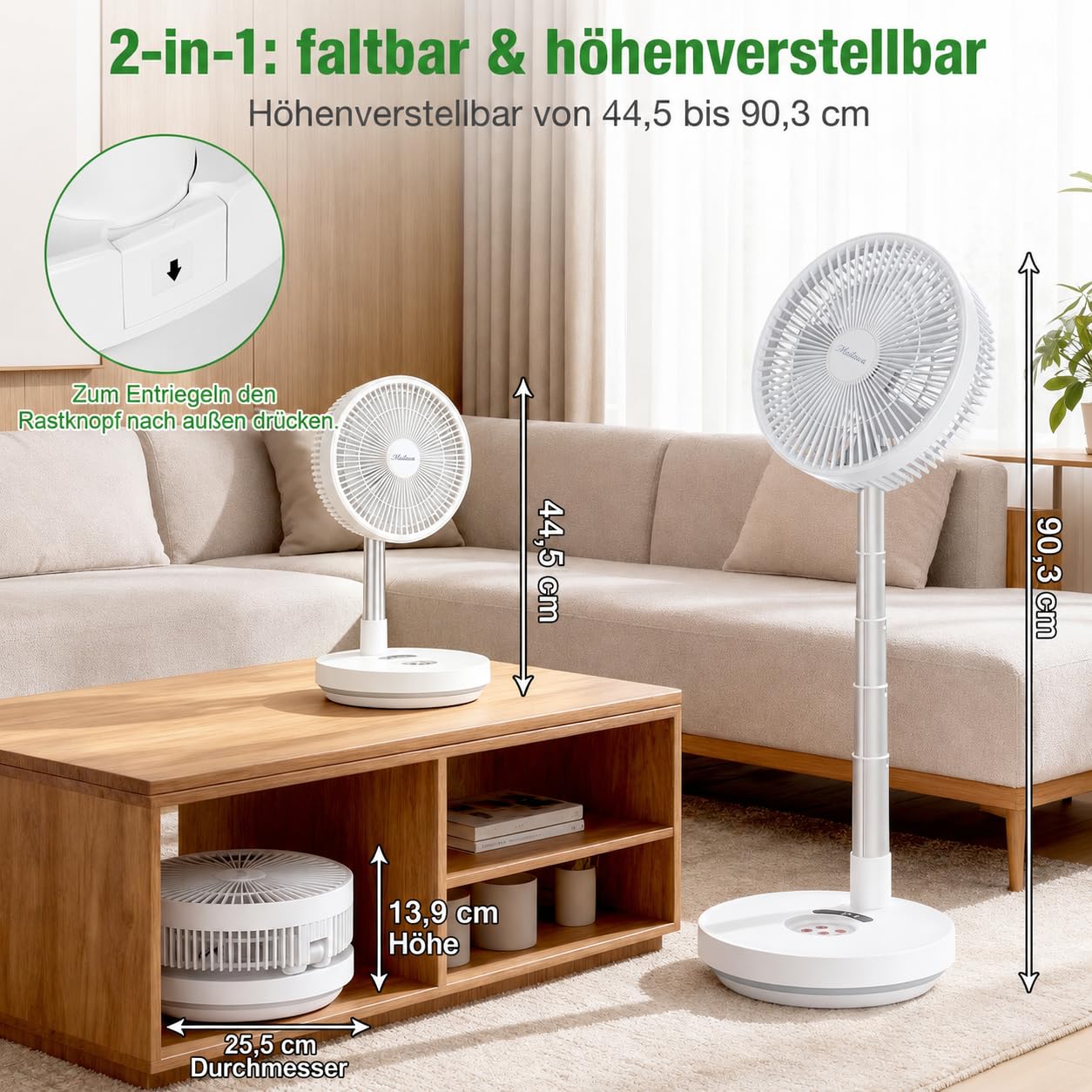Faltbarer Ventilator mit Fernbedienung 10000mAh Akku Typ-C-Anschluss