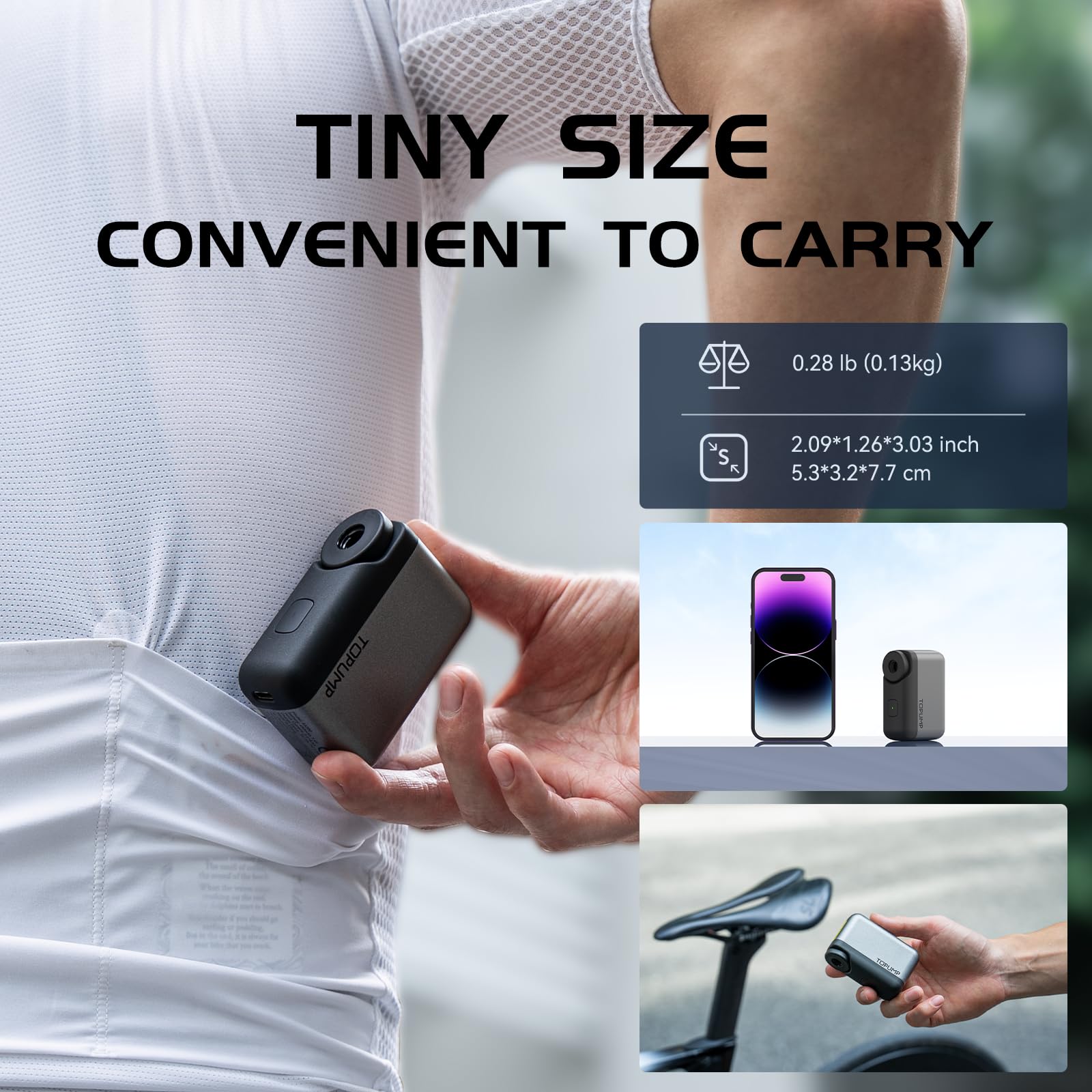 Mini pompa per bicicletta, pompa elettrica portatile per bicicletta, mini compressore per bici da 120 PSI, con valvole Shrader e Presta per biciclette da strada (Nessun Display Digitale)