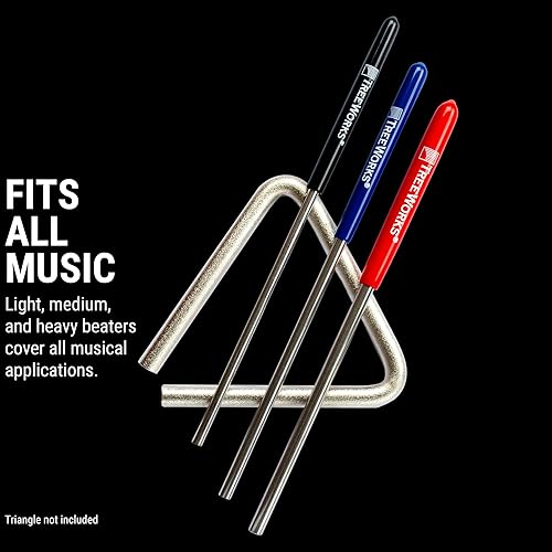 Miniatura 6 de TreeWorks Juego de 3 batidores triangulares de campanillas, fabricados en Estados Unidos, acero inoxidable, accesorios profesionales de percusión