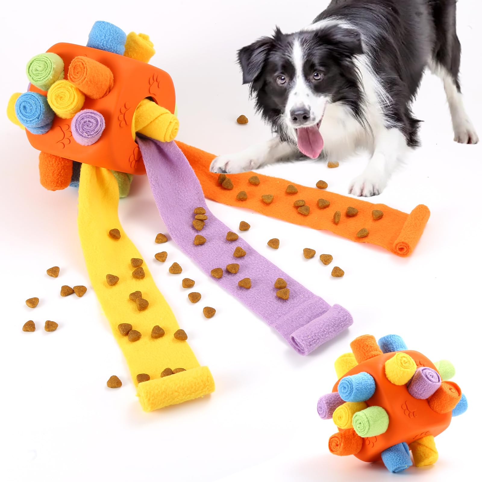 Yikko Pelota interactiva para perros, juguete de enriquecimiento para masticar perros, rompecabezas para perros, juguete de estimulación para perros pequeños, medianos y grandes (naranja arcoíris)