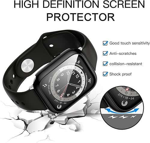 Miniatura 9 de BHARVEST - Paquete de 2 fundas rígidas de policarbonato compatibles con Apple Watch, con protector de pantalla de cristal templado sin burbujas para