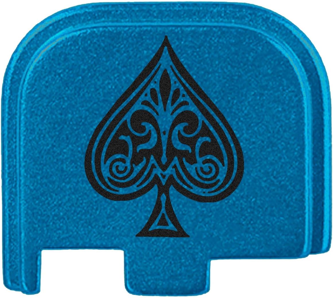 NDZ Performance Slide Cover Back Plate for Glock 43 43X 48 & PSA Dagger Micro – Aluminum Upgrade with Black Engraving – Ace of Spades – Blue