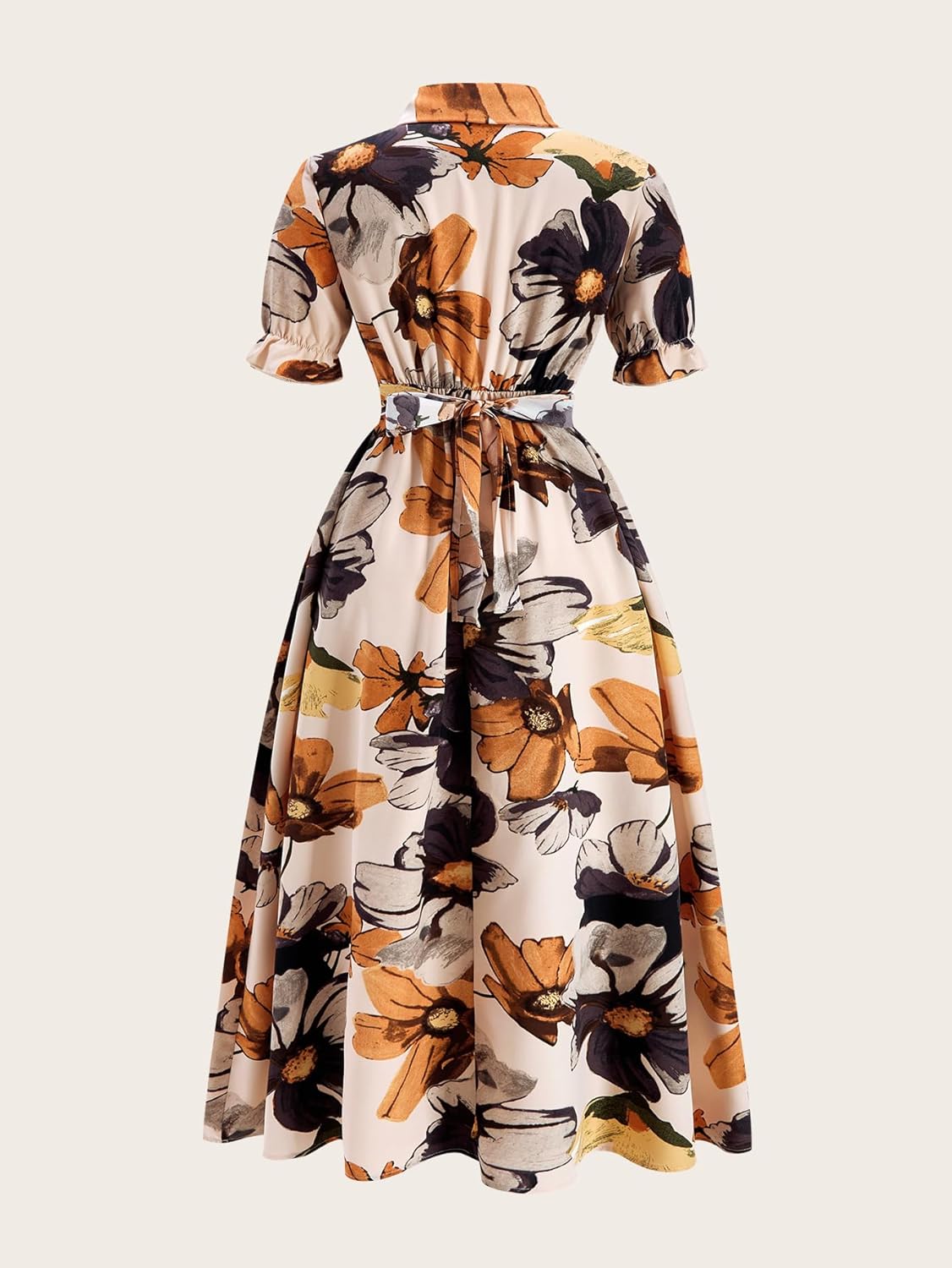 Women's Boho Floral Maxi Dress Elegant Ruffle Sleeve Tie Back Flowy Sundress Beach Vacation Outfits - Image 2