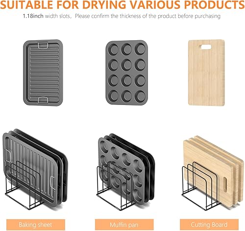 Miniatura 5 de Organizador de armario de cocina, soporte para utensilios de cocina de acero, soporte dividido con 5 ranuras para sartenes, bandeja para hornear y