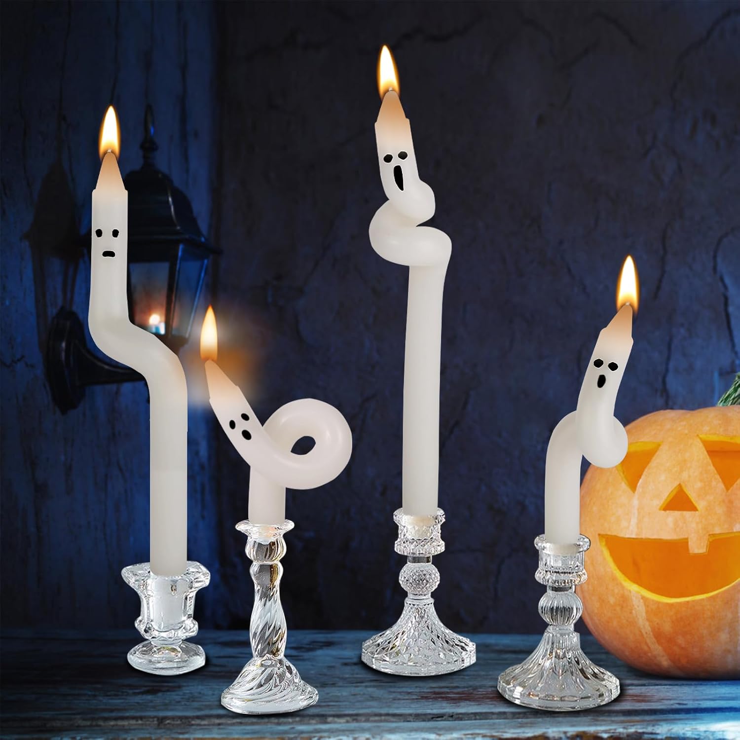 4 Pieces Halloween Ghost Candle Sticks,White Twisted Ghost