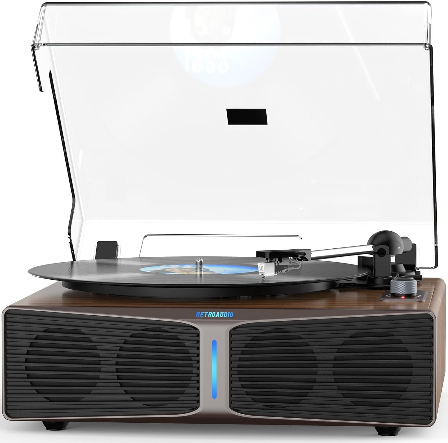 Vinyl Record Player with Built-in Stereo Speakers, High Fidelity Turntables for Vinyl Records with Adjustable Light Bar, Magnetic Cartridge, Upgraded BT5.4, 2-Speed/RCA Out, Festival or Birthday Gift