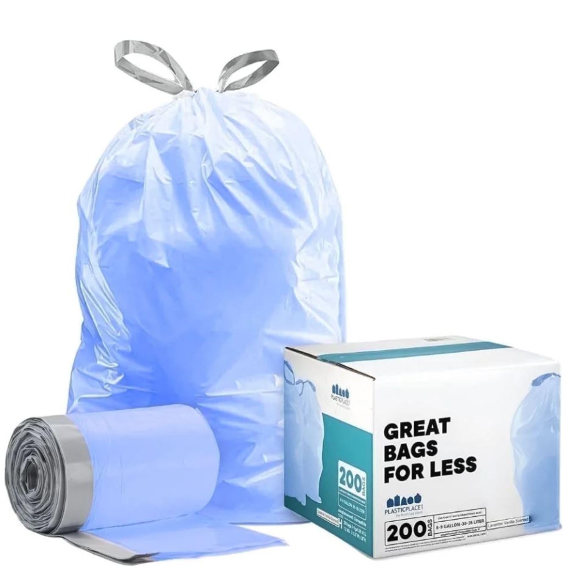 Plasticplace Custom Fit Trash Bags, Compatible with simplehuman Code V (100 Count) Tinted Blue Drawstring Garbage Liners 4.2-4.8 Gallon, 15.9-18.2