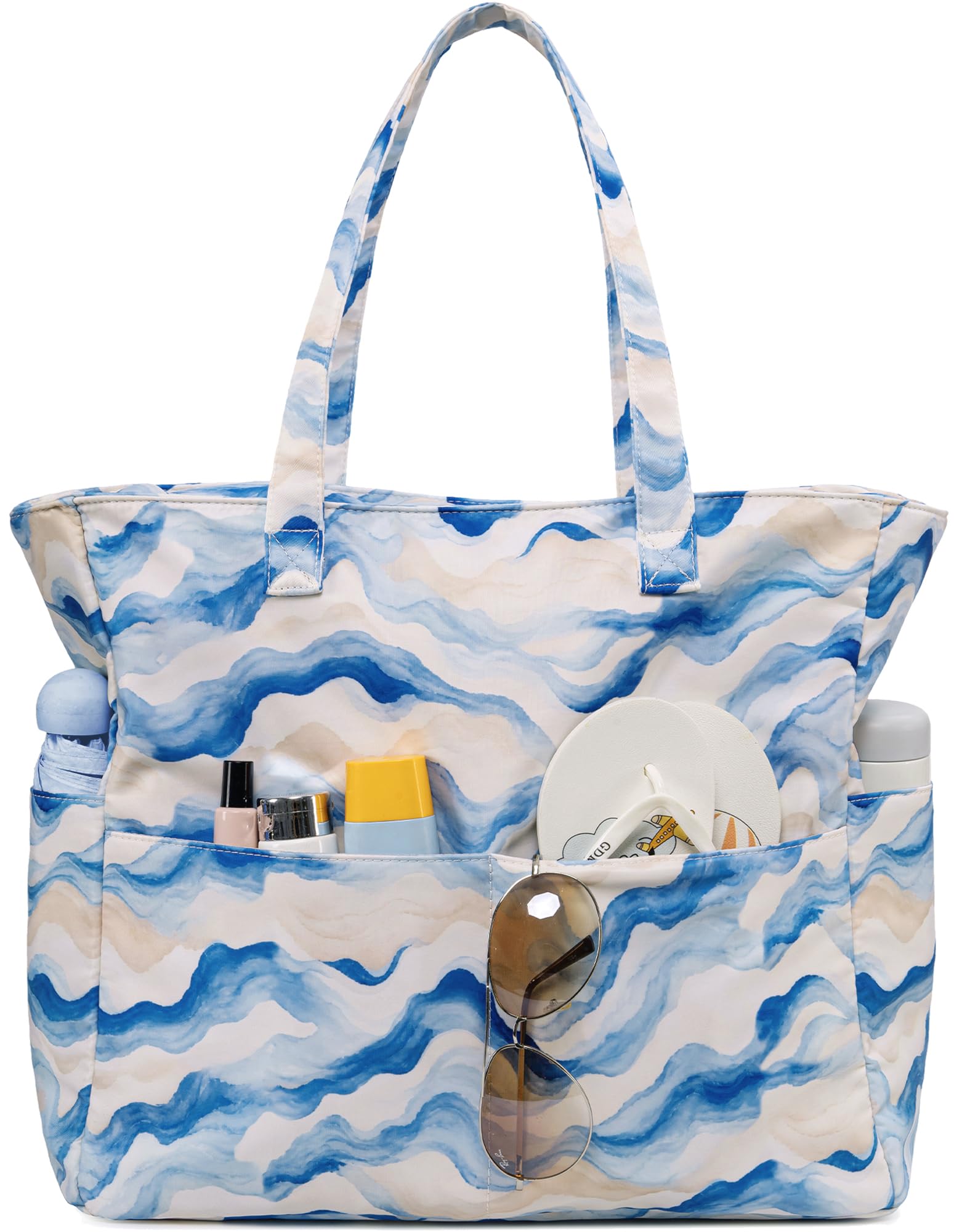 LEDAOU Beach Bag Waterproof Sandproof Women Beach Tote Pool Bag with Zipper for Swim Gym Grocery Travel with Wet Pocket