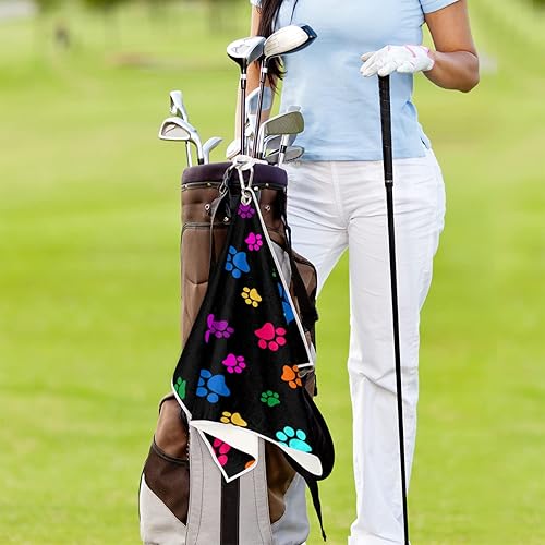 Miniatura 7 de AUUXVA Toalla de golf colorida con estampado de patas de perro, toalla de limpieza de palos de golf y pelota de microfibra de poliéster de 15 x 24