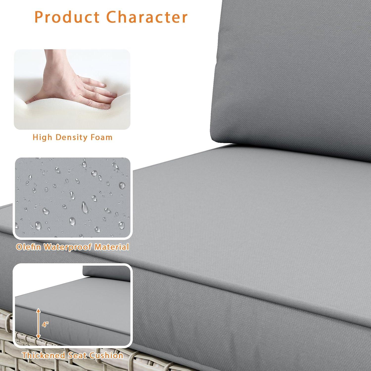 6 Piece Patio Furniture Set, 8" Wide Arm Sectional Sofa Set with Coffee Table, High-Back All-Weather Rattan Outdoor Conversation Set for Garden, Porch, Lawn, Gray