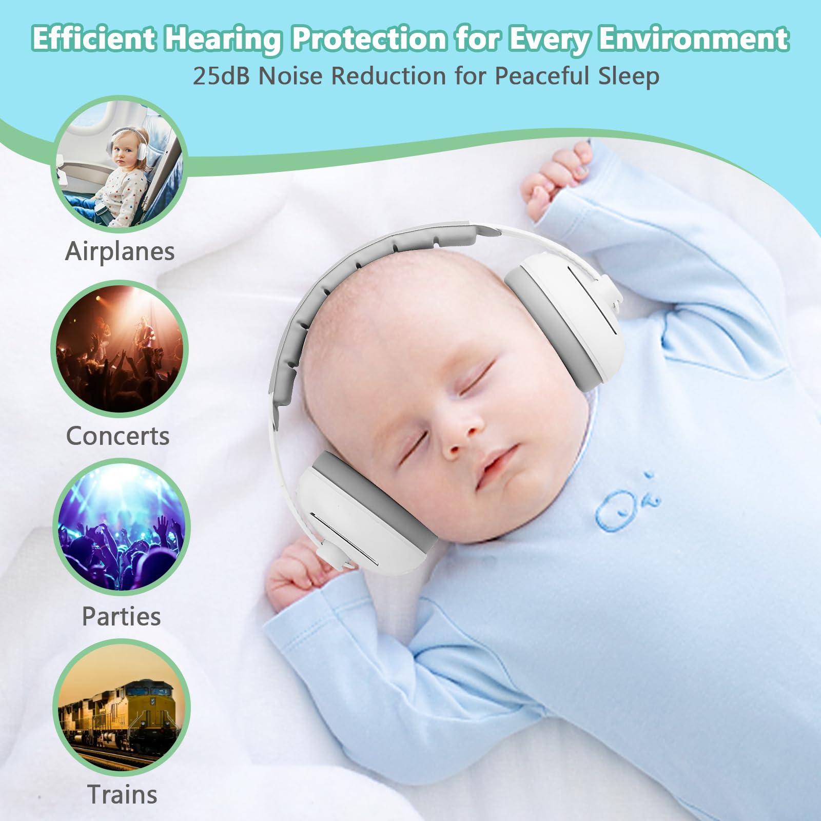 Cuffie Neonato Antirumore 2-in-1 per Protezione dal rumore (0-4 anni), Cuffie Antirumore Neonato Riduzione del Rumore 25dB, Fascia Regolabile e Guscio ABS Leggero,Cuffie per Neonati Antirumore