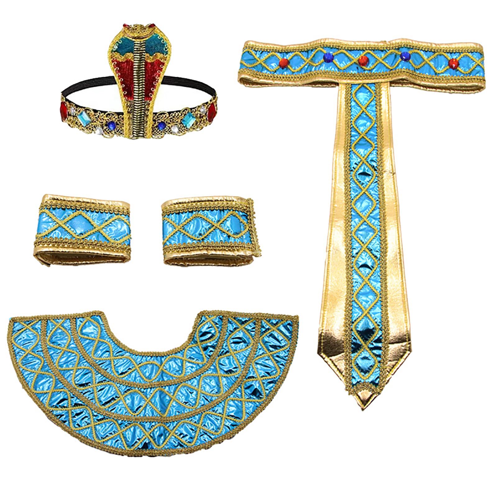 Murye Unisex Section 1 Egyptian Costume Accessories Set Pharaoh Headpiece Collar Wristbands For Halloween Role Play Cosplay Egyptian Costume Accessories Egyptian Pharaoh Headpiece Collar Wristbands Decor