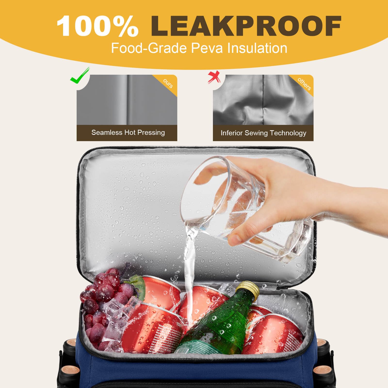 MIYCOO Zaino termico per uomo e donna, 2 scomparti a prova di perdite, 40 lattine | Zaino termico con cinghie per vino, apribottiglie per spiaggia, viaggi, picnic, pranzo, escursionismo, barbecue, campeggio
