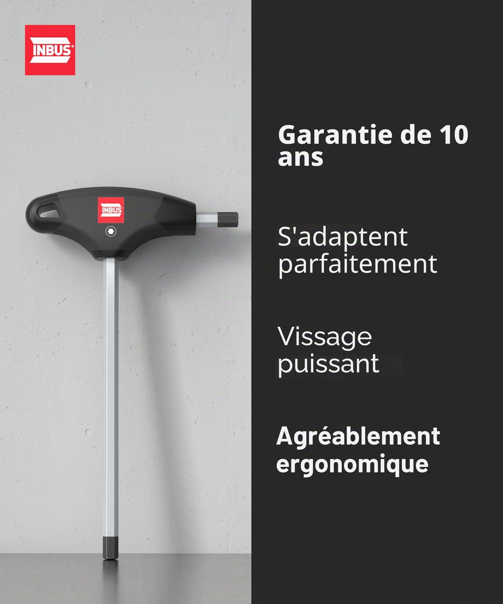 INBUS 70129 Jeu de Clés Allen à poignée en T 8pcs 2-10mm HybridTouch Made in Germany