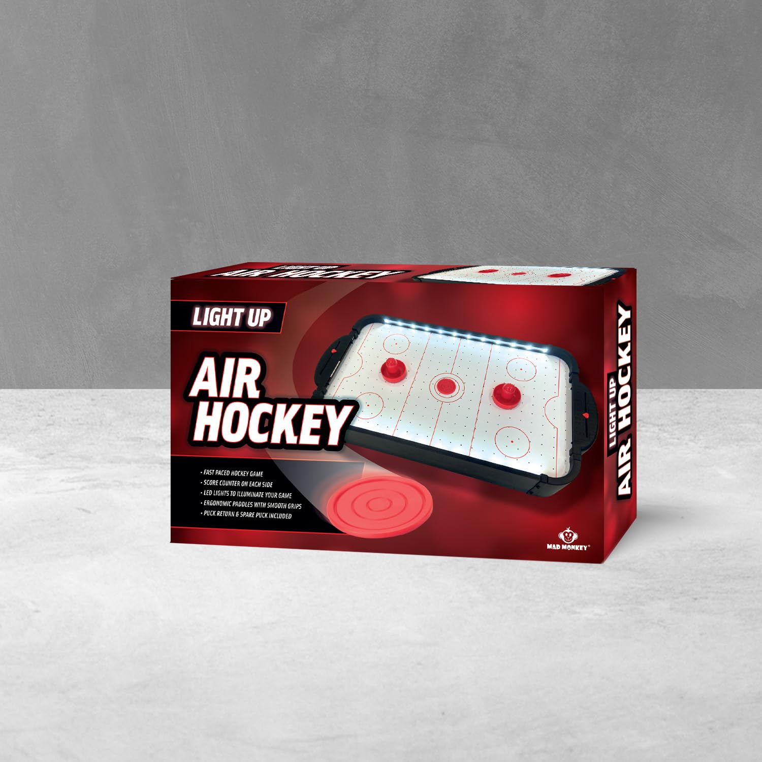 Mad Monkey Mini Juego de Hockey de Aire con Luces LED para Niños y Adultos