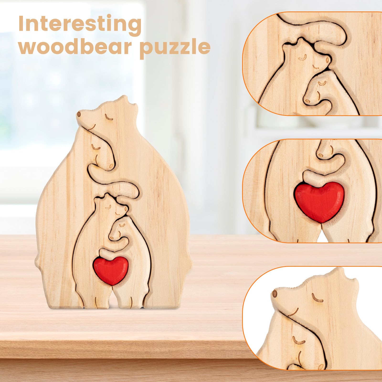 Personalized Wooden Bear Family Puzzle, 4 wooden bears piece together a warm puzzle - Image 3