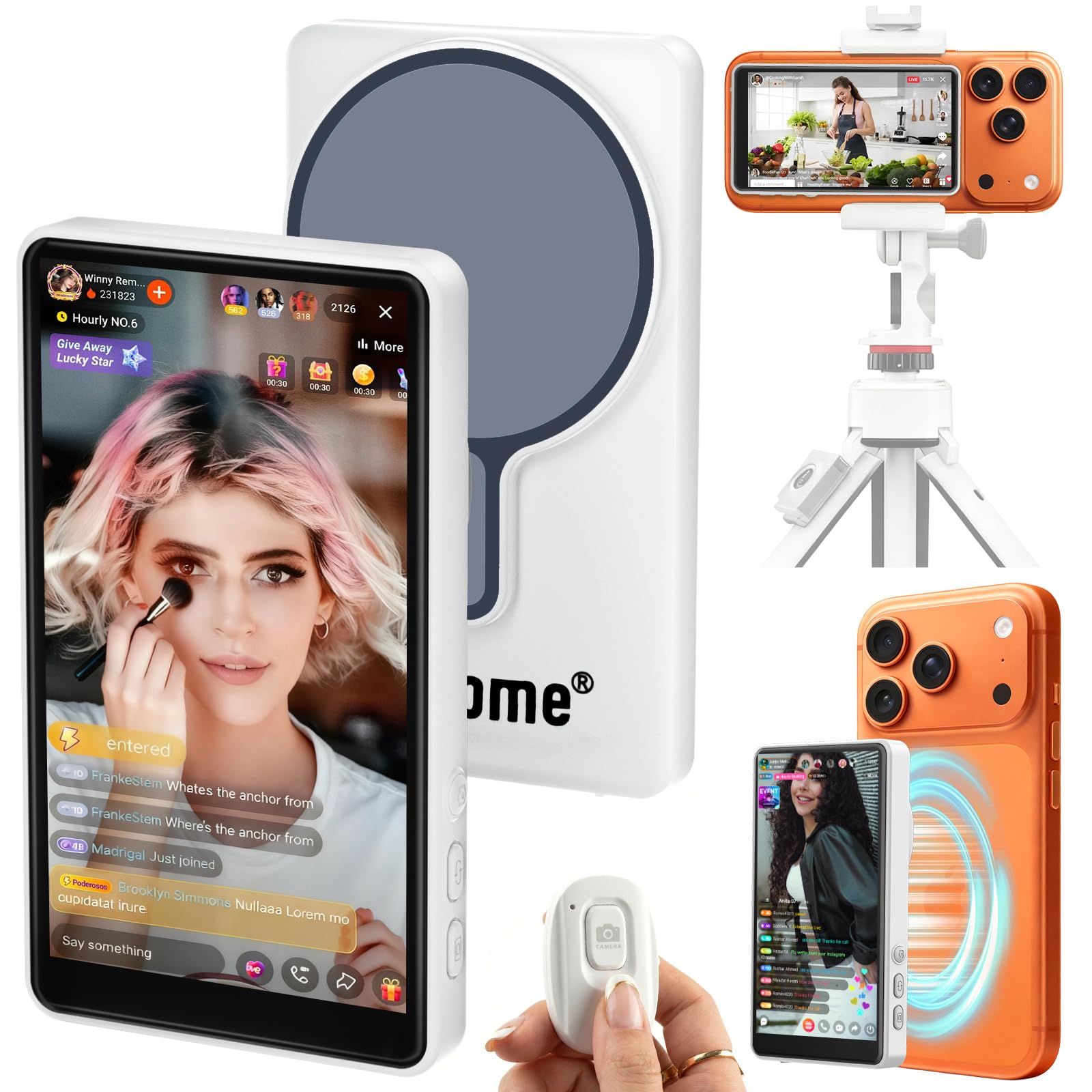 Écran de Selfie Magnétique pour iPhone et Android, Sans Délai, Haut-parleur Intégré, Partage d'écran en Temps Réel, Moniteur de Selfie pour Enregistrement Vidéo, YouTube, TikTok, Diffusion en Direct