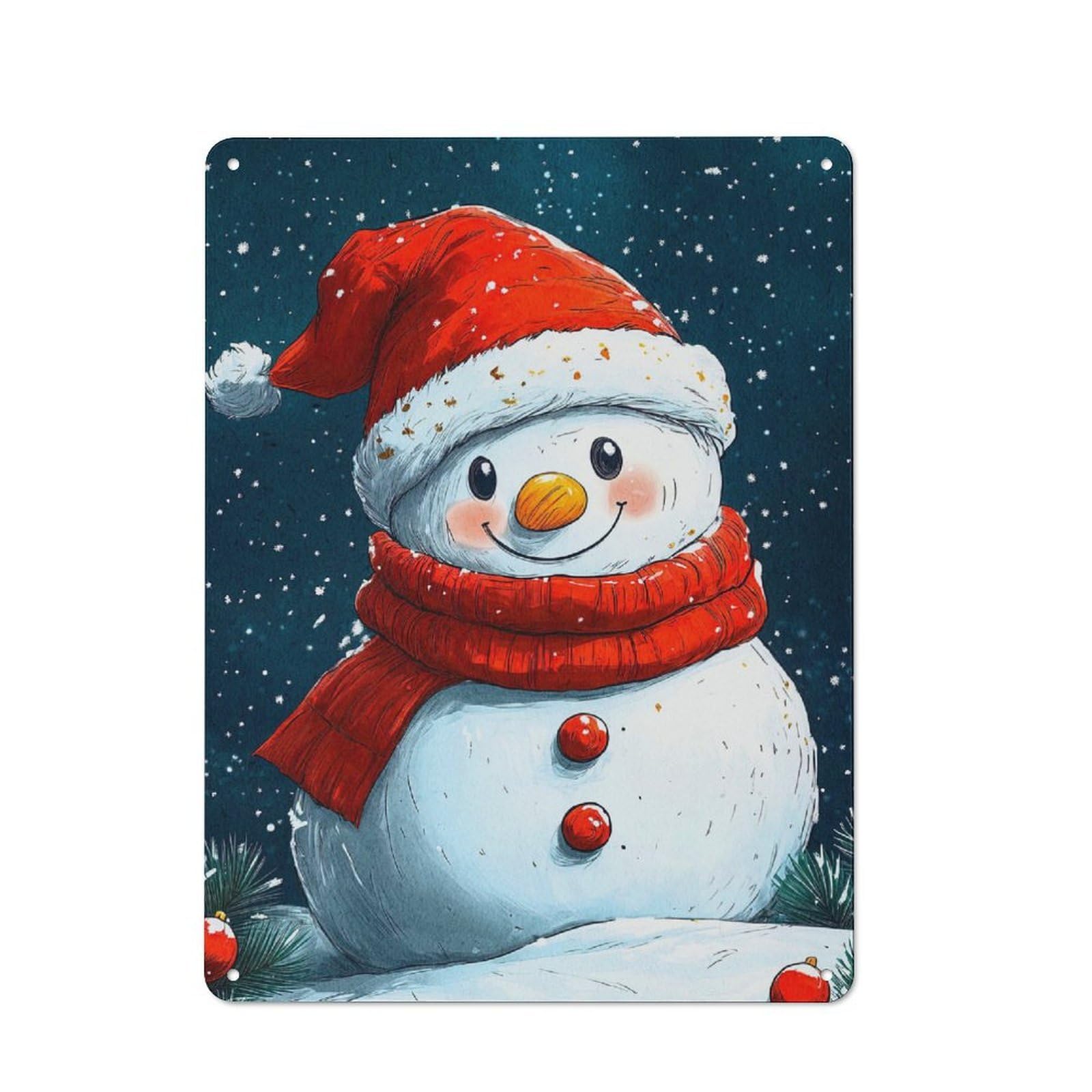 Junmoney Smiling Snowman Winter Metal Sign 40X30cm With For Pub Or Café, Retro Decor, For Cooler-Month Interiors With Retro Character
