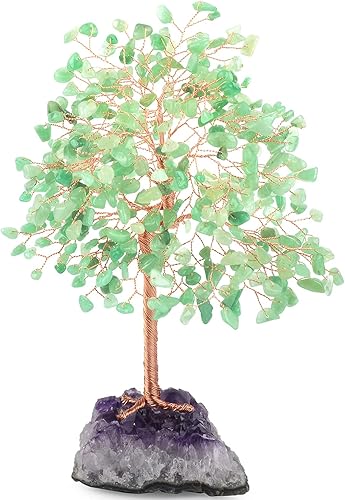 Miniatura 7 de Árbol de la vida de cristal de chakras, árbol de aventurina verde natural (406 piedras preciosas), base de racimo de amatista, energía positiva,