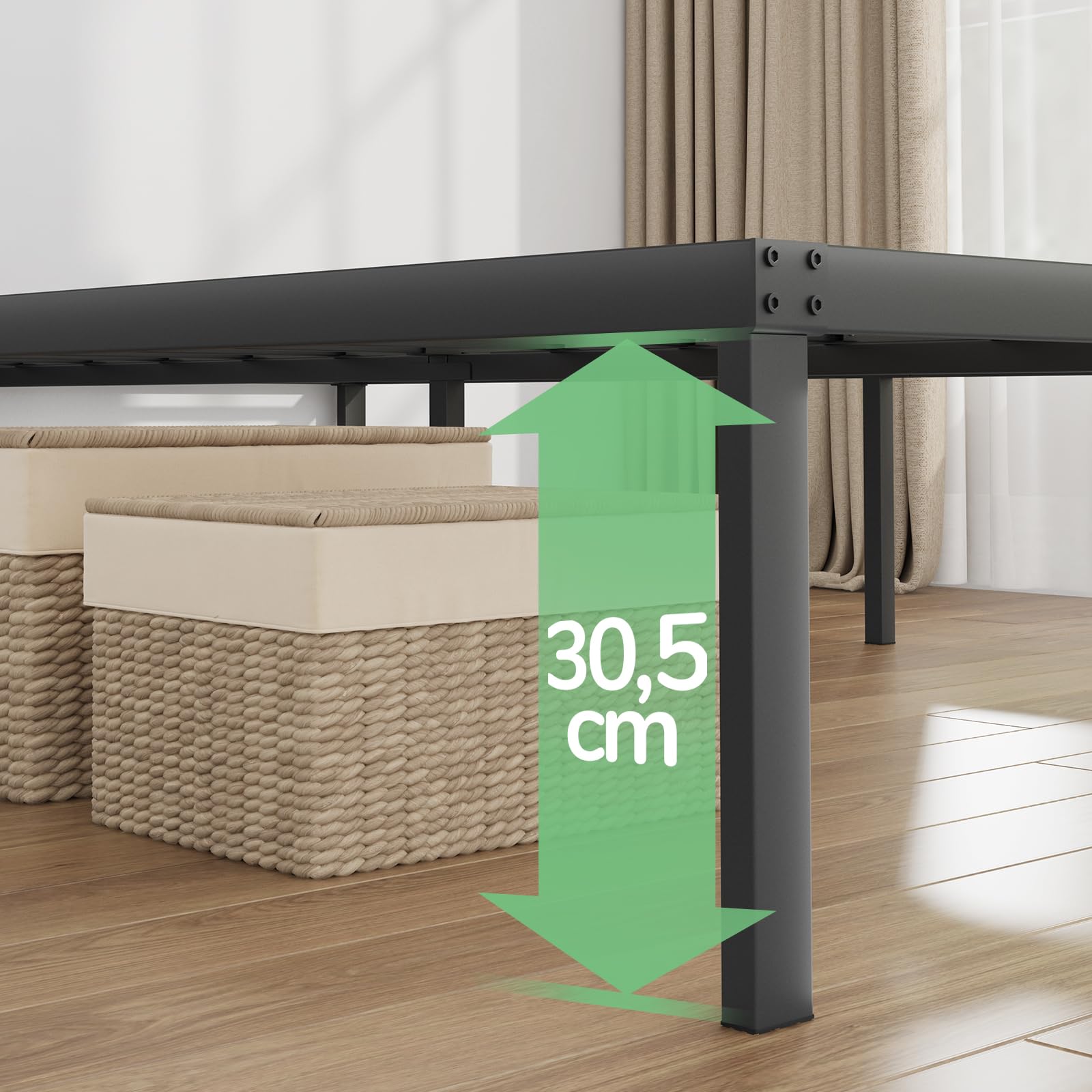Novilla Somier 135 x 190 metálico, Altura 30,5 cm, Estructura Cama 135x190con Patas, metálica Incluye un somier de láminas metálicas y Tiene, Negro