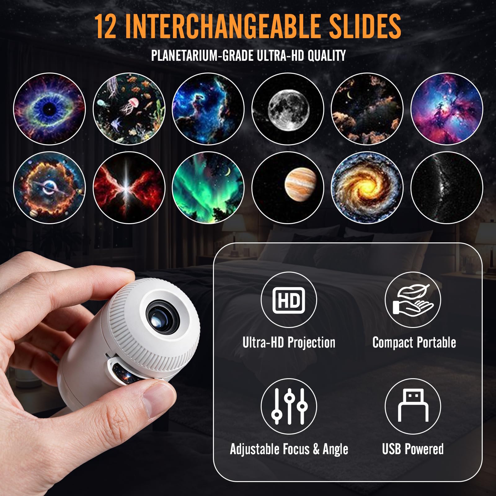 Proiettore cielo stellato, HD 5D, proiettore olografico Galaxy Night Light