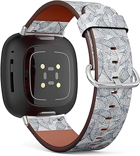 CJBROES Replacement Leather Watch Band, Compatible with Fitbit Versa 3 and Fitbit Sense of Wristband Bracelet Accessory - Colors Tropical Leafs