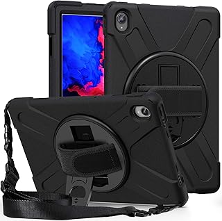 Juaupepo Capa robusta para Lenovo Tab P11 de 11 polegadas 2020 (TB-J606F)/P11 Plus 2021 (TB-J616F), capa híbrida portátil à prova de choque com gancho giratório de 360°, alça de ombro (preto)