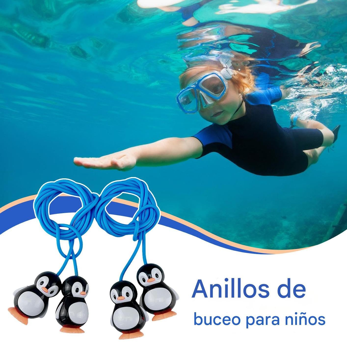 Aros De Buceo Para Niños – 2 Piezas De PVC Elástico Con Diseño De Pingüino, Juguetes De Entrenamiento Subacuático Para Piscina Y Playa