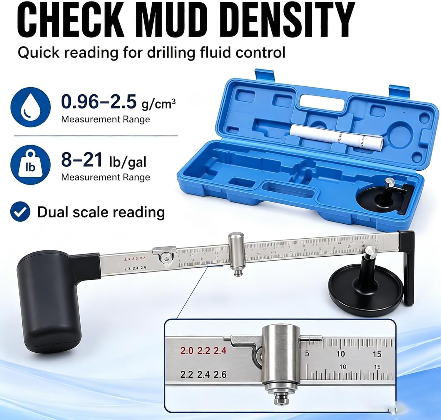 Kit de Herramientas para análisis de Lodo con Contenido de Arena, hidrómetro, densímetro de 0,96-2,5 g/cm³ y 8-21 LB/GAL, medidor de Peso de Lodo de perforación