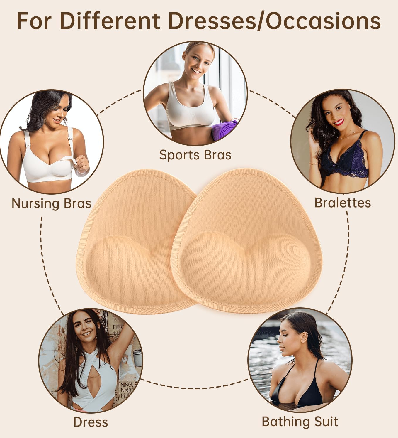 Adamotto Waterproof Bathing Suit Inserts 4 Pairs Push Up Heart Bra Pads Inserts Removable for Swimsuits Sport Bikini