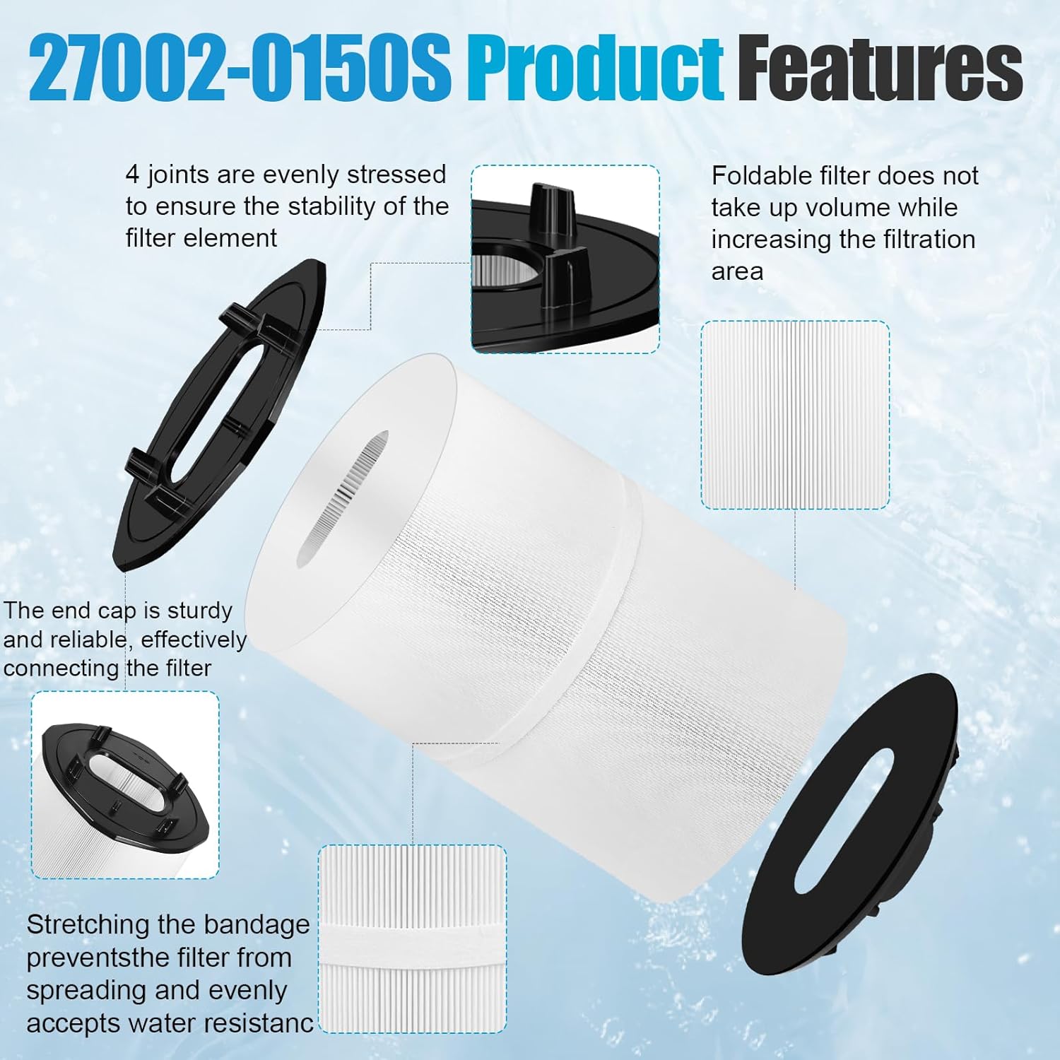 27002-0150S Pool Filter Replacement, Compatible with Sta-Rite System 2 Model PLM150 Modular Media Pool and Spa D.E. Cartridge Filter, with 24800-0121 Air Bleed Assembly, 150 sq. ft, Polyester