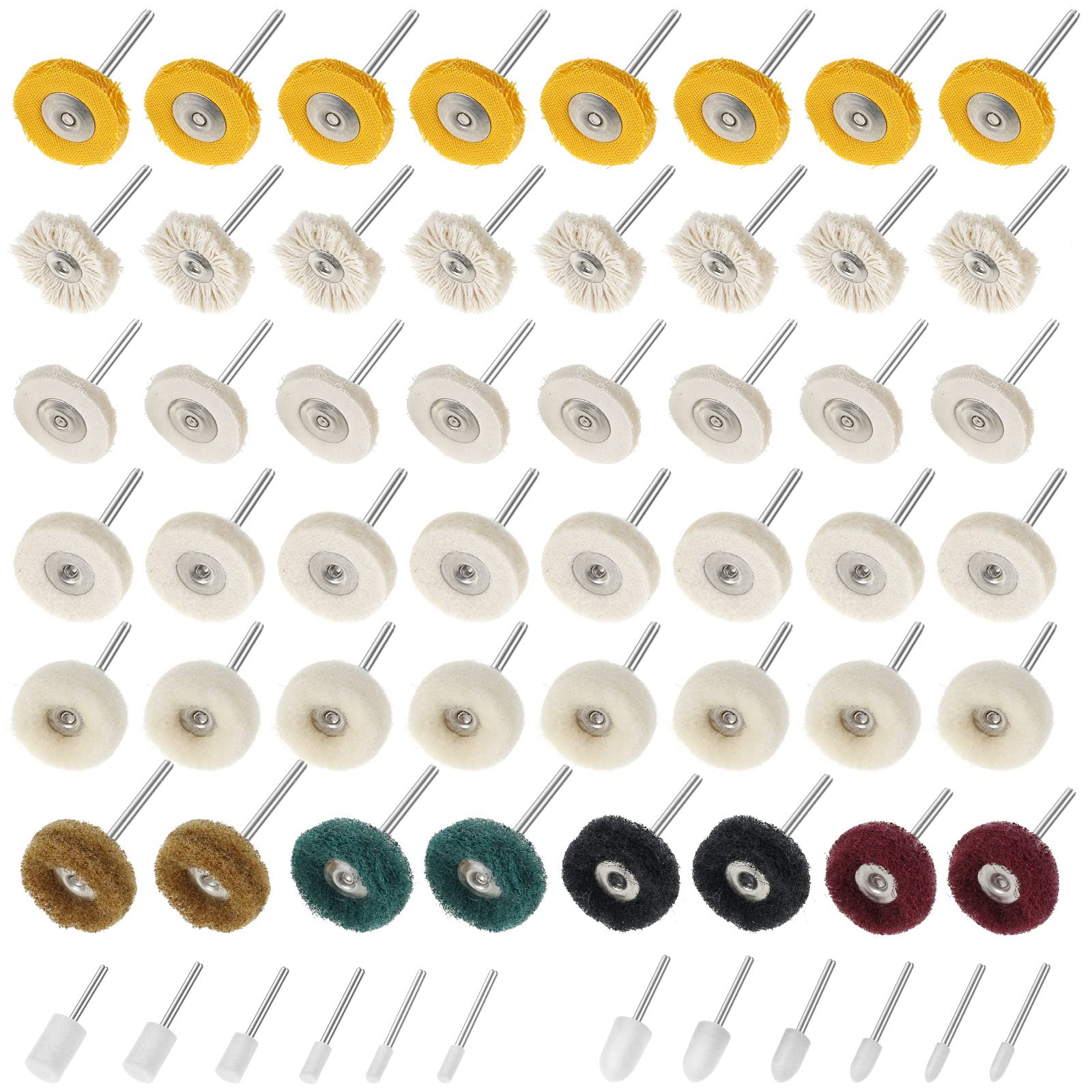 Txkrhwa 58Pcs Polishing Buffing Wheel Set Anti-Scratch Abrasive Buffing Wheel Set with 1/8 Inch Shank Wear Resistant Brush Polishing Kit Rotary Tool Accessories for Wood Plastic Jewelry Metal