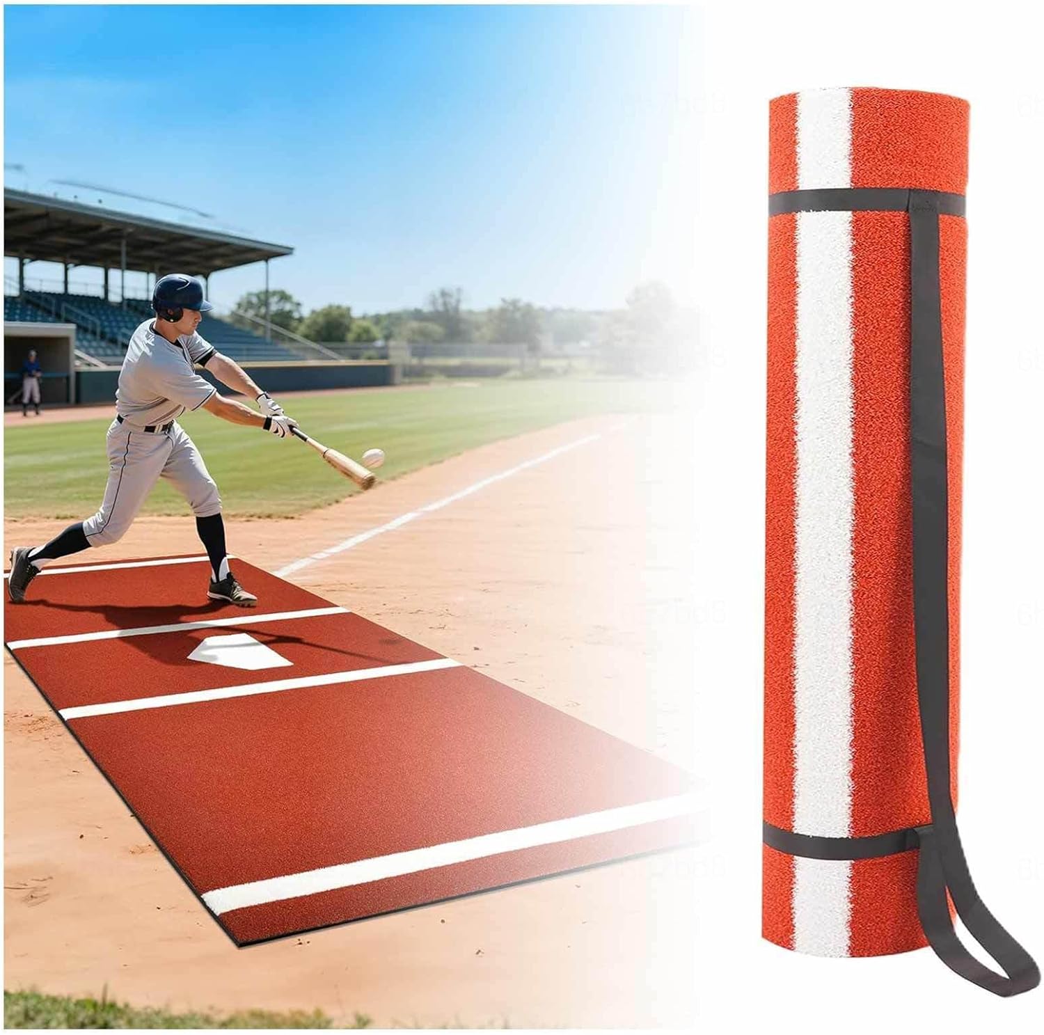 Baseball Batting Mat, Batters Box Turf Mats with Home Plate, Batting Cage Turf Mat, Antislip Baseball Softball Cage Mats for Batting Stance Practice