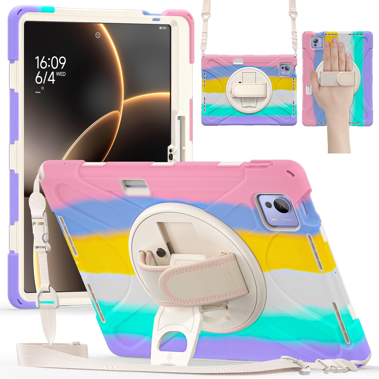 Obudowa do Xiaomi Pad 7 Ultra 14 cali 2025, wytrzymała, odporna na wstrząsy obudowa chroniąca przed upadkiem z paskiem ramię, silikonowa osłona ochronna dla dzieci(Pembe)