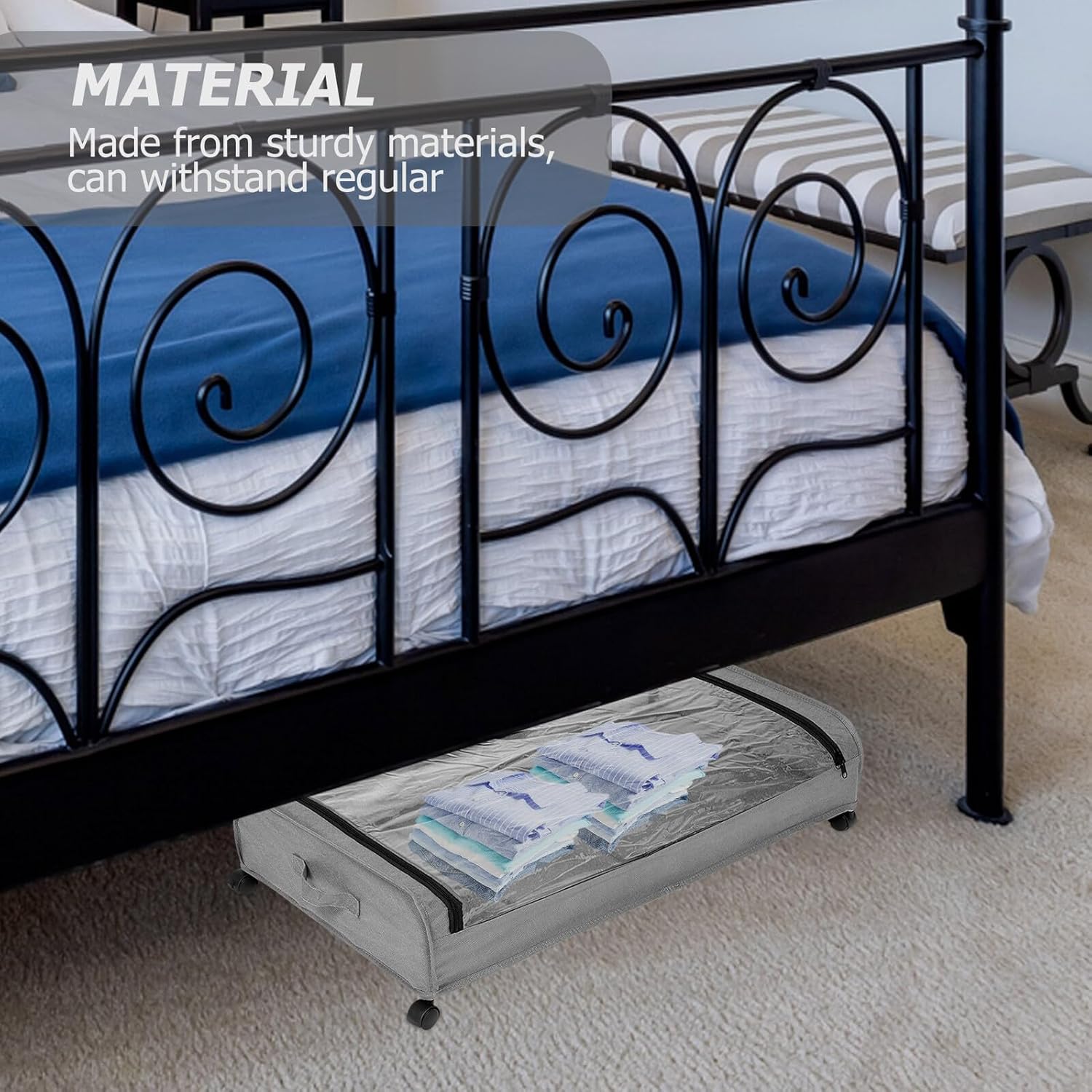 Bed Storage Container with Wheels Large Space-saving Bed Storage Organizer Metal Frame with Fabric Base Pull-out Clothes for Small Bedrooms