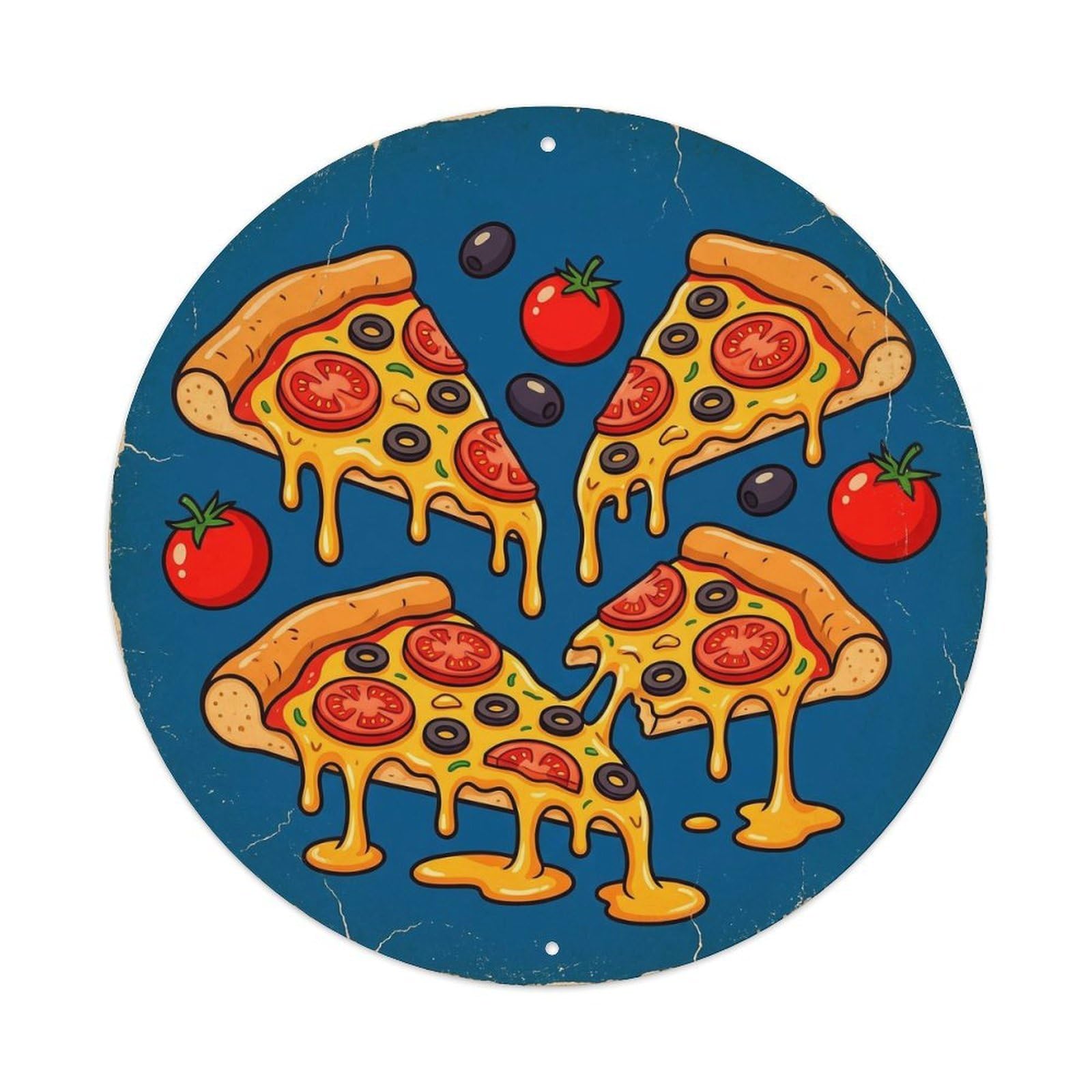 Cwbufd Vintage Style Vintage Pizza Slice Olive Tomato Vintage Metal Tin Sign Plaque Wall Decor For Cafe, Club Bar, Office, Garden Metal Poster 8X8inch