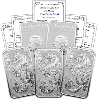 2024 P Lot of (5) 1 Troy Ounce Australian Silver Dragon Rectangular Bar Coins Brilliant Uncirculated with Certificates of Authenticity $1 Seller BU
