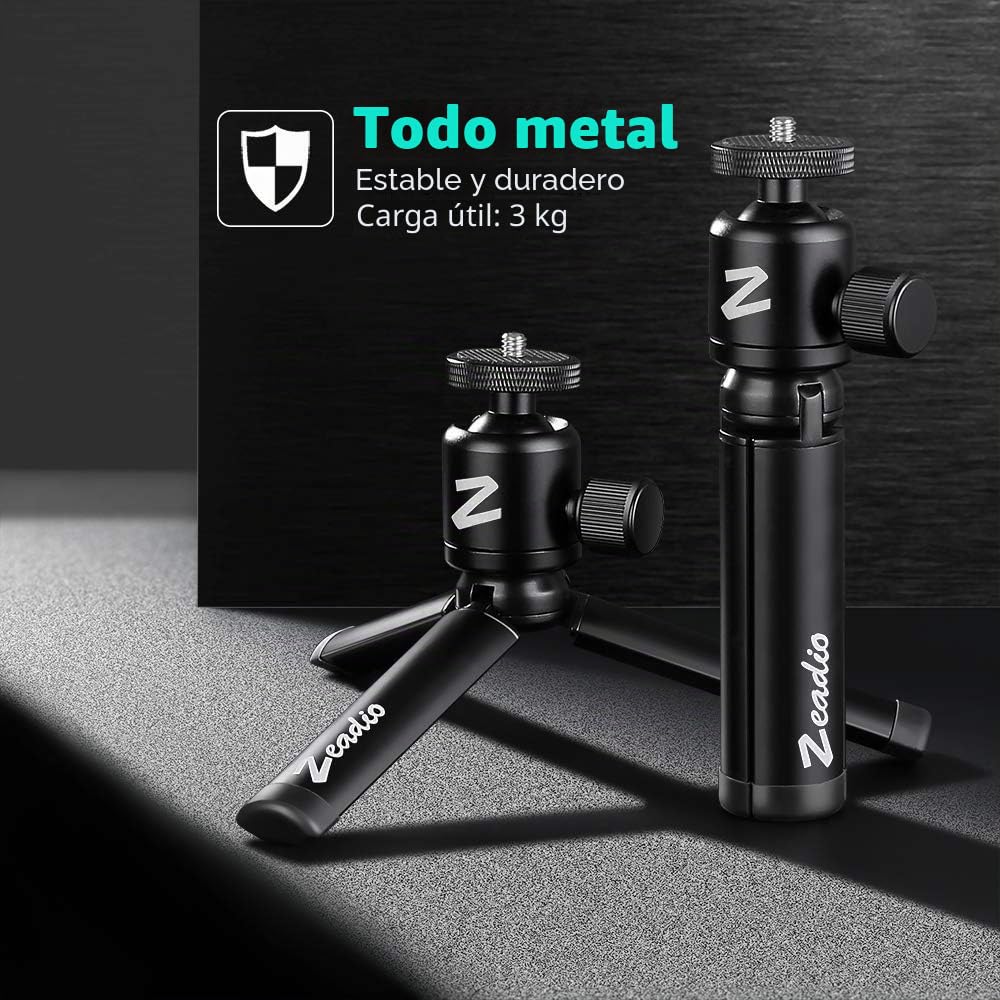 Zeadio Mini trípode de Metal + Soporte de Cabeza de Bola, para Escritorio, trípode para Smooth 4, Osmo Mobile, Vimble 2, estabilizador de Agarre con Mango de cardán y Todas Las cámaras